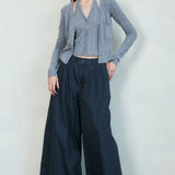 Washed Wide-Leg Pleated Pants