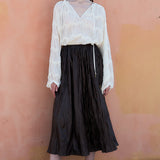 Crinkled A-line Midi Skirt