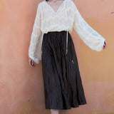 Crinkled A-line Midi Skirt