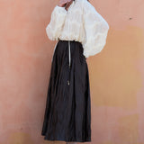 Crinkled A-line Midi Skirt