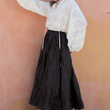 Zigzag Lace Crinkled Sheer V-neck Blouse