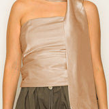 Off-Shoulder Satin Top with Scarf Detail