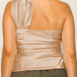 Off-Shoulder Satin Top with Scarf Detail