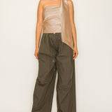 Off-Shoulder Satin Top with Scarf Detail