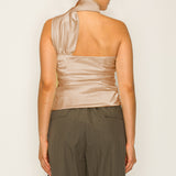 Off-Shoulder Satin Top with Scarf Detail