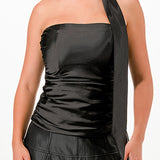 Off-Shoulder Satin Top with Scarf Detail