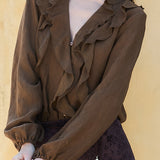 Ruffled V-Neck Long Sleeve Blouse