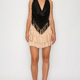 Fringe Halter Crop Top & Tiered Ruffle Mini Skort Set (Top Only)