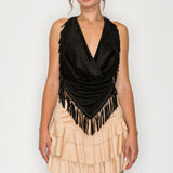 Fringe Halter Crop Top & Tiered Ruffle Mini Skort Set (Top Only)