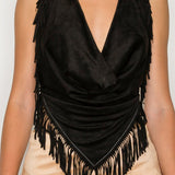Fringe Halter Crop Top & Tiered Ruffle Mini Skort Set (Top Only)