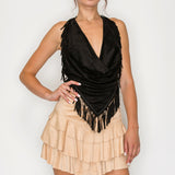 Fringe Halter Crop Top & Tiered Ruffle Mini Skort Set (Top Only)