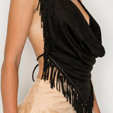 Fringe Halter Crop Top & Tiered Ruffle Mini Skort Set (Top Only)