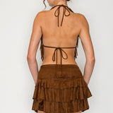 Fringe Halter Crop Top & Tiered Ruffle Mini Skort Set (Top Only)