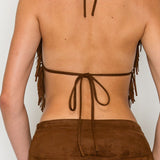 Fringe Halter Crop Top & Tiered Ruffle Mini Skort Set (Top Only)
