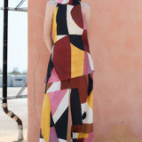 Abstract Print Halter Top & Wide-Leg Pants Set