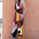 Abstract Print Halter Top & Wide-Leg Pants Set