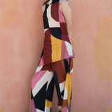 Abstract Print Halter Top & Wide-Leg Pants Set