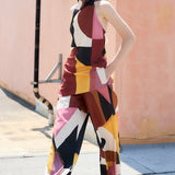 Abstract Print Halter Top & Wide-Leg Pants Set