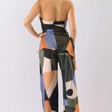 Abstract Print Halter Top & Wide-Leg Pants Set