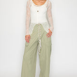 Braided Tie Wide Leg Cargo Pants
