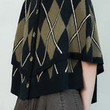 Argyle Knit Button-Up Poncho (TOP ONLY)