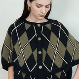 Argyle Knit Button-Up Poncho (TOP ONLY)