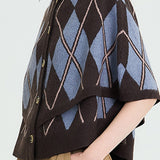 Argyle Knit Button-Up Poncho (TOP ONLY)