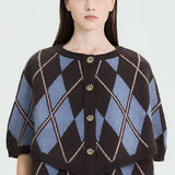 Argyle Knit Button-Up Poncho (TOP ONLY)