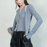 Ribbed Knit Halter-Layered Button-Up Top (TOP ONLY)