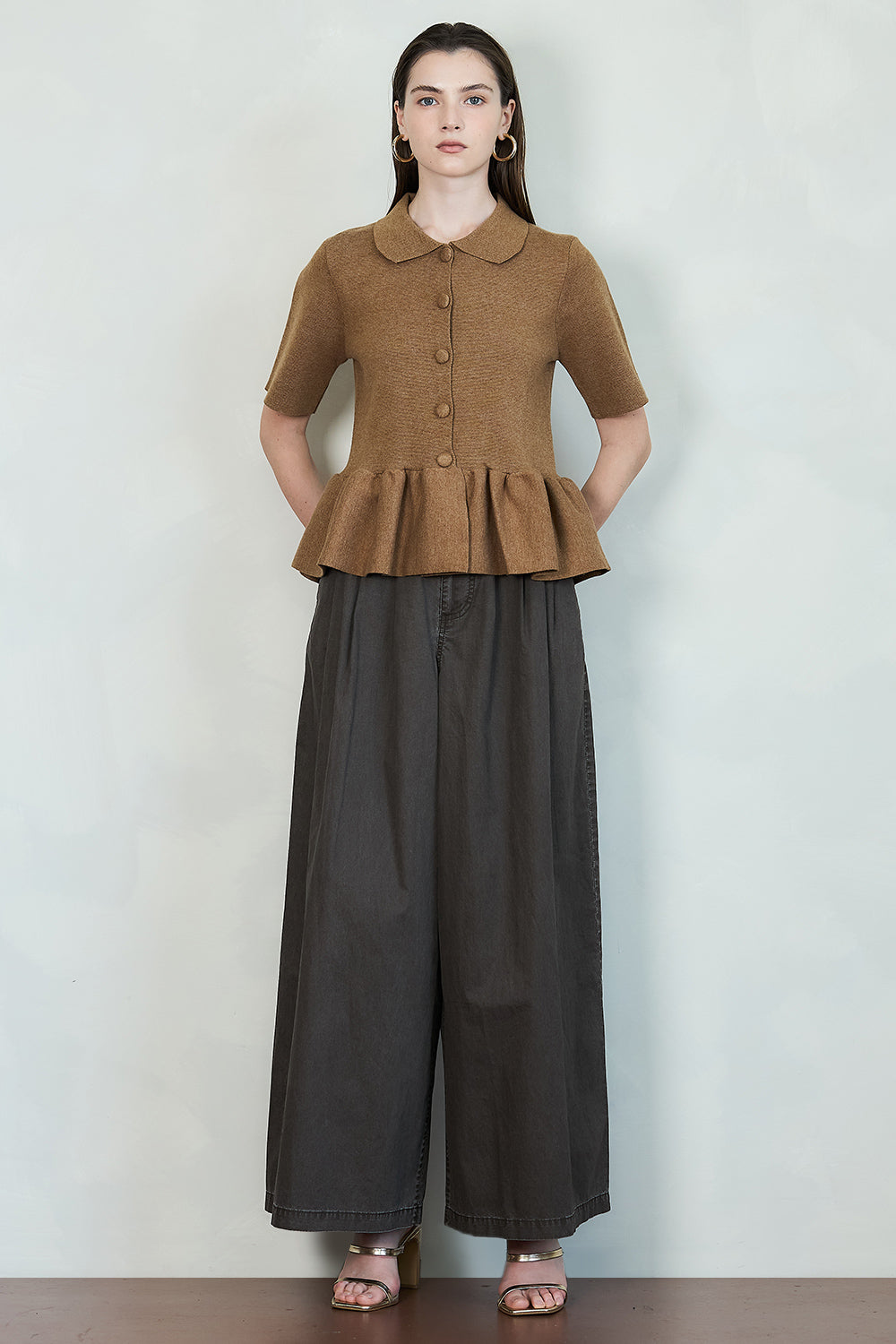 Button-Up Knit Top with Flared Hem (TOP ONLY)
