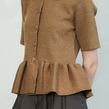Button-Up Knit Top with Flared Hem (TOP ONLY)