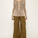 Stripe Textured Button-Up Knit Top (TOP ONLY)