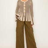 Stripe Textured Button-Up Knit Top (TOP ONLY)
