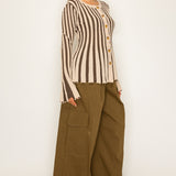 Stripe Textured Button-Up Knit Top (TOP ONLY)