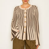 Stripe Textured Button-Up Knit Top (TOP ONLY)