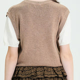 Short Sleeve Knit Layered Vest Top (TOP ONLY)