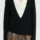 Two-Tone Knit Top with Draped Contrast Detail (TOP ONLY)