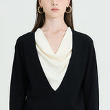 Two-Tone Knit Top with Draped Contrast Detail (TOP ONLY)