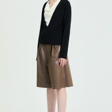 Two-Tone Knit Top with Draped Contrast Detail (TOP ONLY)