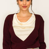 Two-Tone Knit Top with Draped Contrast Detail (TOP ONLY)