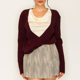 Two-Tone Knit Top with Draped Contrast Detail (TOP ONLY)