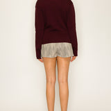 Two-Tone Knit Top with Draped Contrast Detail (TOP ONLY)