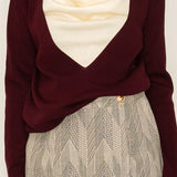 Two-Tone Knit Top with Draped Contrast Detail (TOP ONLY)