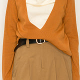Two-Tone Knit Top with Draped Contrast Detail (TOP ONLY)