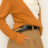 Two-Tone Knit Top with Draped Contrast Detail (TOP ONLY)