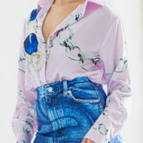 Button Down Satin Shirt Blouse