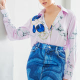 Button Down Satin Shirt Blouse