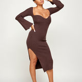 Bare Neck Knit Midi Dress