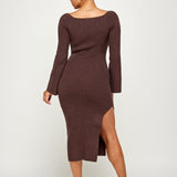 Bare Neck Knit Midi Dress