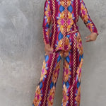 silky stain button down shirt and wide pants set